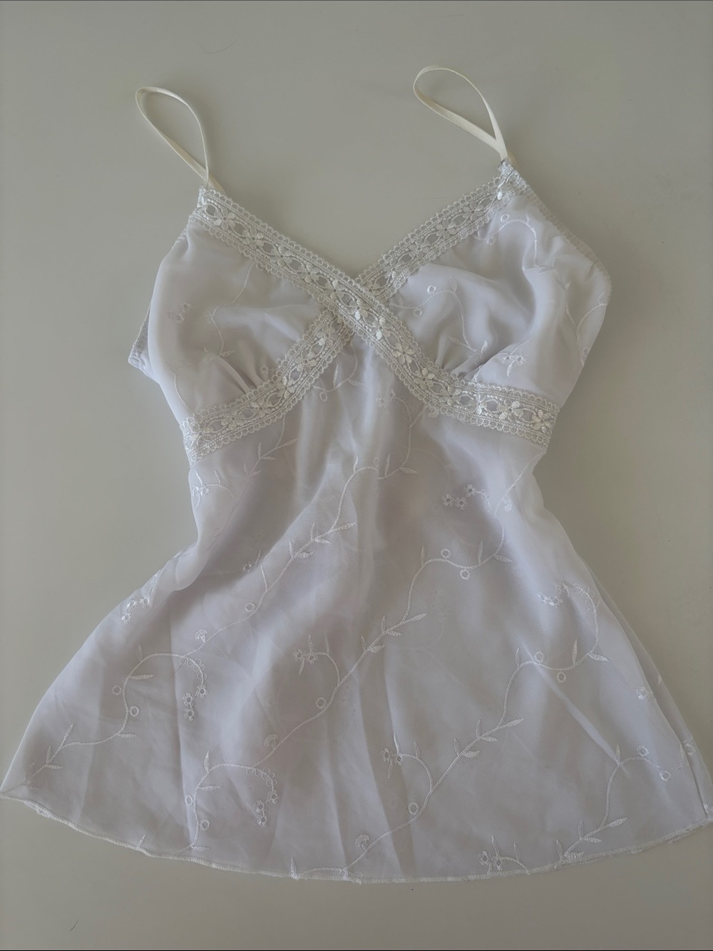Wet Seal White Sheer Embroidered Lace Babydoll Cami Top Lingerie Slip Y2K Fairy